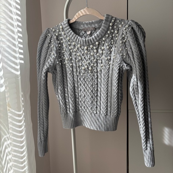 J.Crew Pearl Embellished Cotton Cable-Knit Sweater Gray Medium Style #BS979 - Picture 4 of 4